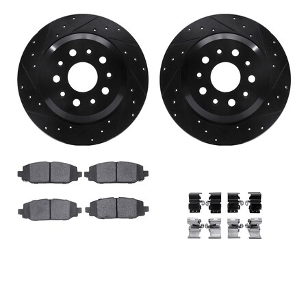 Dynamic Friction Co DFC Rotors-Drilled & Slotted-Black w/ 5000 Advanced Brake Pads Incl Hdw 8512-42064