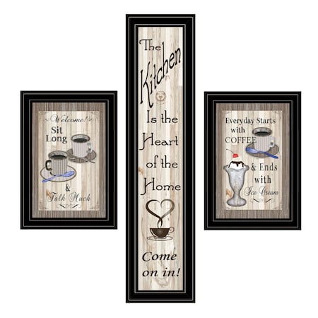 Homeroots Set Of Three Come On In Black Framed Print Kitchen Wall Art, 3PK 406675
