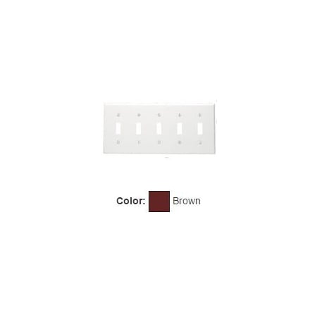 Leviton Switch Wallplate, Standard Size, Gang 5, Brown 85023
