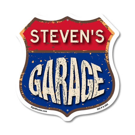 Signmission Steven's Garage, 6 Inch X 6 Inch, Plastic Sign SHI-P-6-383-STEVEN
