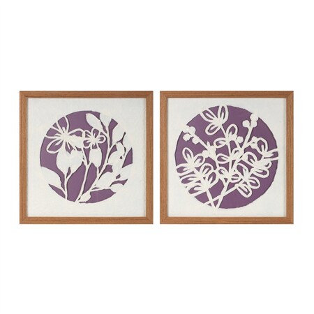 Homeroots Set Of Two Purple And White Floral Brown Framed Wall Art, 2PK 634755