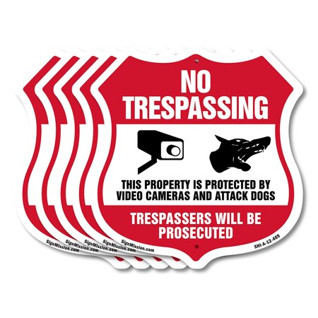 Signmission No Trespassing Shield Sign This Property, 12 inch X 12 inch, Aluminum Metal Sign, 5PK SHI-A-5Pack-12-409