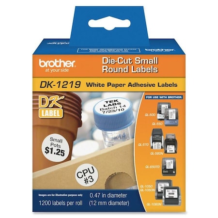 Brother Die Cut Circle Cartridge, Black/White, Labels/Roll: 1200 DK1219