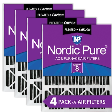 Nordic Pure 20x25x5 Plus Carbon Pleated Air Filter, High Capacity, MERV 8, 4 PK 20x25x5HPM8C-4