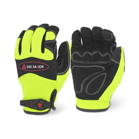 Dex Savior Synthetic Leather Palm, HiVis Lime Spandex Back, Neoprene Knuckle, L, 12PK MG101 L