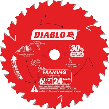 Diablo 6-1/2'' 24-Tooth Framing Circular Saw Blade Bulk D0624A