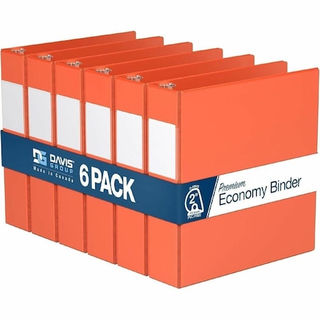 Davis Group Premium Economy, Angle D Ring, Binder, (Orange, 2"), PK6 2304-19-06