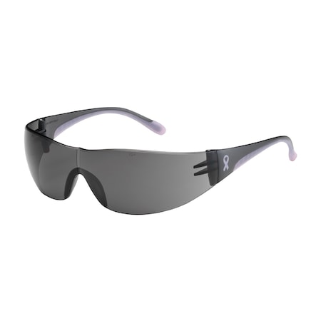 Bouton Optical Rimless Safety Glasses with Gray / Pink Temple, Gray Lens and Anti-Scratch Coating 250-10-5501