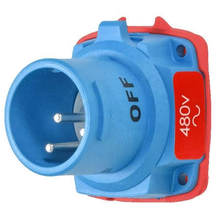 Meltric DSN20 INLET POLY BLUE SIZE 1 TYPE 4X IP 69 2P+G 20 A 480 VAC 60 Hz 63-18042