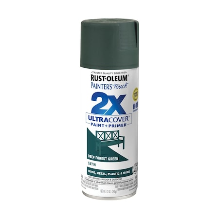Rust-Oleum Spray Paint, Forest Green, Satin, Solvent, 12 Oz 350372