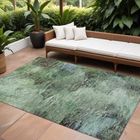 Homeroots 9' X 12' Green And Brown Abstract Washable Indoor Outdoor Area Rug 577623