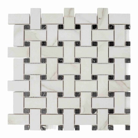 Apollo Tile Regalia 12x12 in. Ivory White, Black Matte Gres Porcelain Basketweave Mosaic Tile, 6PK VEL88OROBSKMOSA