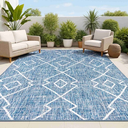 Jonathan Y Carwa Tribal Diamond Trellis Blue/Ivory 4 ft. x 6 ft. Indoor/Outdoor Area Rug SMB128C-4