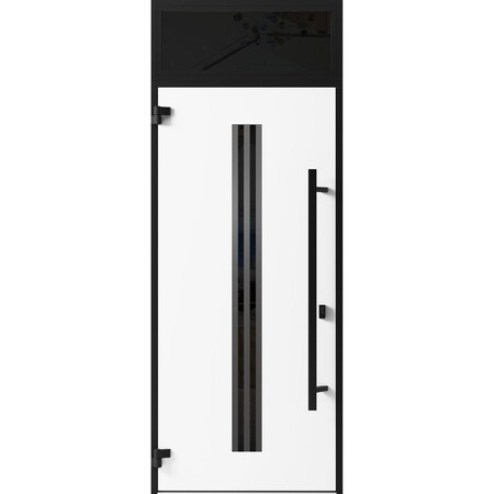 Vdomdoors Front Exterior Prehung Steel Door Ronex1055 Teak Transom Window Sidelite Entry Metal Modern Painted RONEX1055EXD-OAK-W36 x H80+16-RH-I