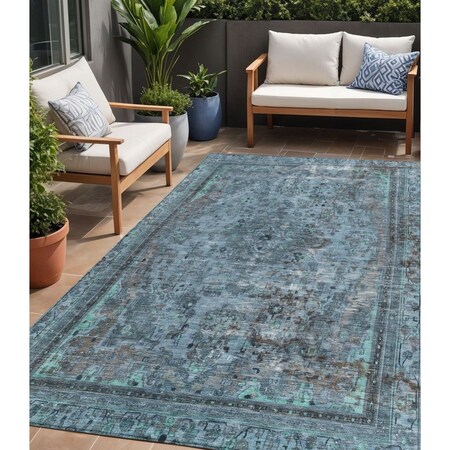 Homeroots 5' X 8' Blue And Gray Medallion Washable Indoor Outdoor Area Rug 616053