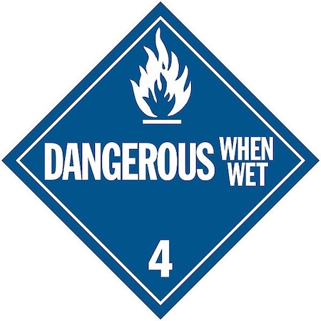 Stranco DOT Container Placard, Dangerous When Wet, Self-Adhesive Vinyl, 10-4/5" W x 10-4/5" H, 10 PK DOTP-0044-V10