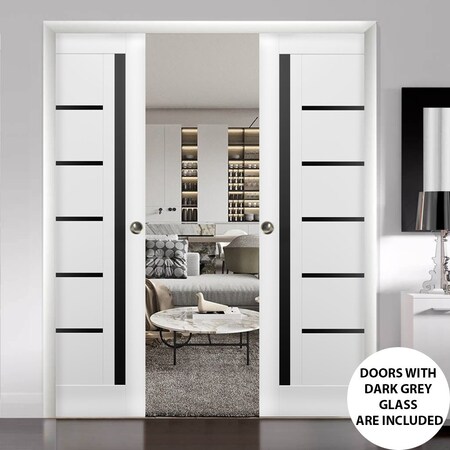 Sartodoors Sliding French Double Pocket Doors White Solid Core Modern Interior QUADRO4588DP-WS-36