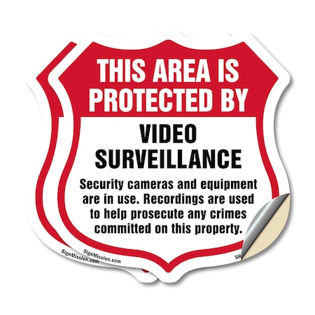 Signmission Video Surveillance Shield Sign This Area, 18 inch X 18 inch, Vinyl Decal, 2PK SHI-D-2PACK-18-473