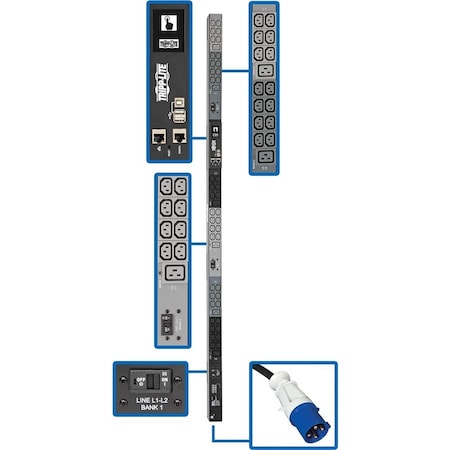 Eaton Tripp Lite Series 14.5kW 200-240V 3PH Monitored PDU LX Interface Gigabit 48 Outlets IEC 309 60A PDU3EVN10G60B