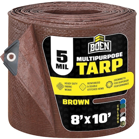Boen All Purpose Tarp, 8 ft x 10 ft, 5 Mil, Brown, Polyethylene BR5T-810