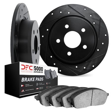 Dynamic Friction Co DFC Rotors-Drilled and Slotted-Black with 5000 Advanced Brake Pads 8502-80083
