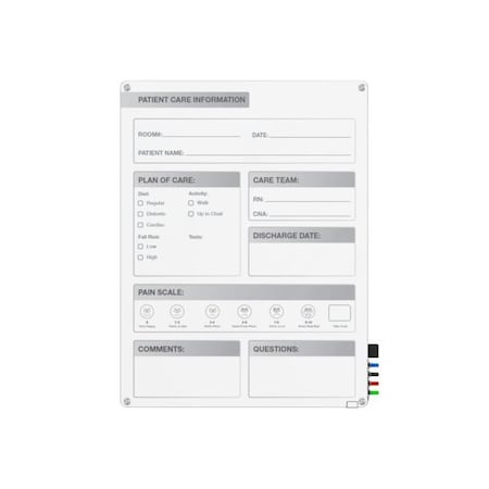Ghent Healthcare Harmony Glassboard w/ Standoffs, Round Corners, Patient Room, Non-Magnetic, 3'Hx2'W GRPHMYRN11P-23