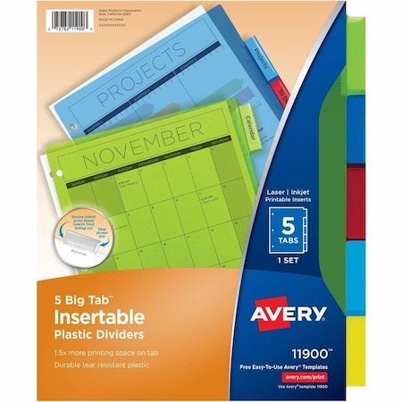 Avery Dividers, Insert, Plastc, 5Tab 24PK AVE11900