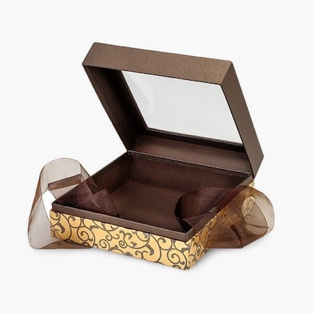 Nashville Wraps Elegant Chocolate Scroll Window Box, X-Large 7.75x7.75x3, 12PK BFB6ECS