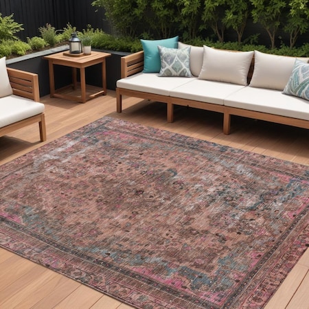 Homeroots 8' X 10' Pink And Mauve Medallion Washable Indoor Outdoor Area Rug 616073