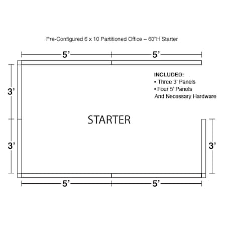 Global Industrial Interion Pre-Configured Office Cubicle, 6'W x 10'D x 60"H, Starter Kit, Blue 236625BL