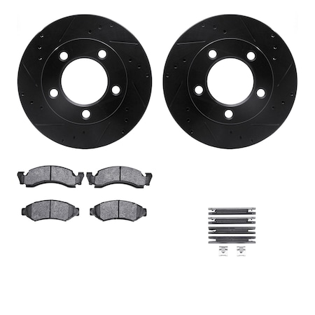 Dynamic Friction Co DFC Brake Rotor Drilled & Slotted - Black- w/Ultimate Duty Brake Pad & HW Kit 8412-54010