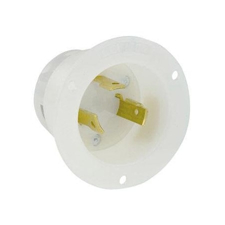 Leviton Flanged Locking Inlet, 30 A, 125V AC, Single Phase, 2 Pole, Flush Mount, Screw Terminals, White 2615