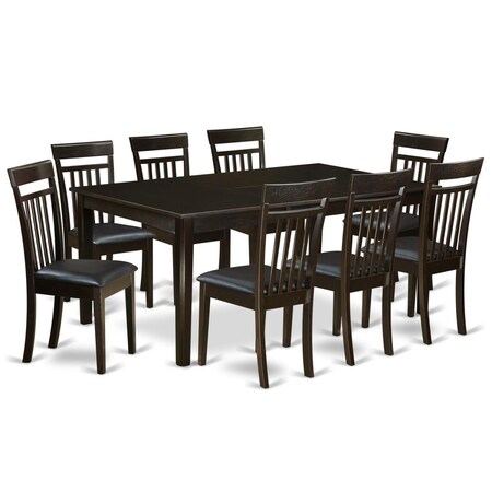 East West Furniture Dining Room Set - Table with Leaf Plus 8 Chairs - 9 Piece, 9PK HECA9-CAP-LC