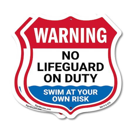 Signmission Warning No Lifeguard On Duty, 6 inch X 6 inch, Plastic Sign, 2PK SHI-P-2PACK-6-479