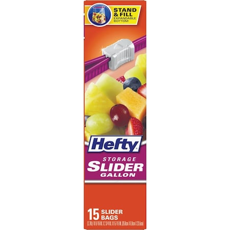 Hefty 1 Gal. Slider Food Storage Bag, 15-Count Stand & Fill Expandable Bottom R81416