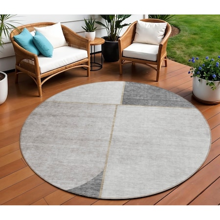 Homeroots 8' Taupe Beige And Gray Round Abstract Washable Indoor Outdoor Area Rug 582910
