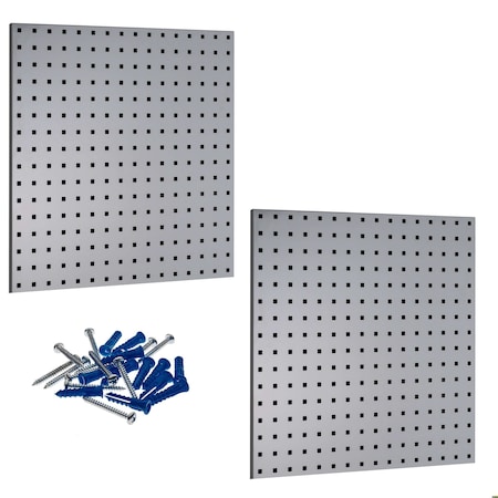 Triton Products (2) Square Hole Pegboards W/ Mounting Hardware, Epoxy Coated 18-Gauge Steel, Gray, 24" W x 24" H LB1-G