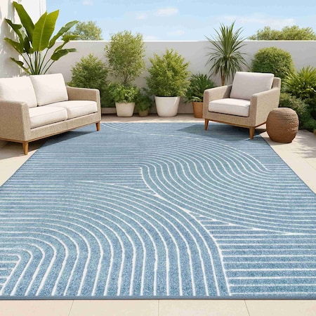 Jonathan Y Hallie High-Low Minimalist Curve Geometric Dark Blue/Cream 8 ft. x 10 ft. Indoor/Outdoor Area Rug SCN100C-8