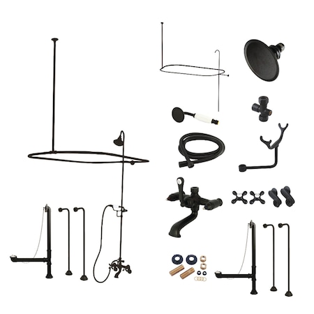 Kingston Brass Tub Wall Mount Clawfoot Tub Faucet Package with Shower Enclosure and Hand Shower, Matte Black CCK1140AX