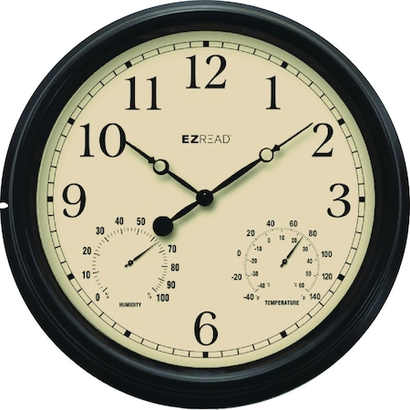 Ez Read 15'' Black Indoor/Outdoor Clock with Thermometer & Hygrometer 850-0057