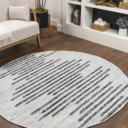 Jonathan Y Zolak Berber Stripe Geometric Ivory/Black 3 ft Round Indoor/Outdoor Area Rug SMB124D-3R