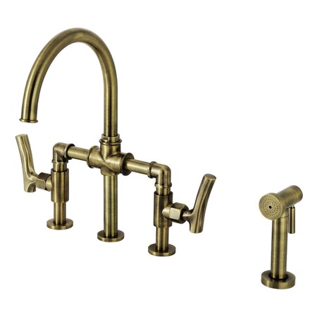 Kingston Brass Bridge Kitchen Faucet with Brass Sprayer, Antique Brass KS2333TKL