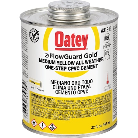 Oatey FlowGuard Gold 32 Oz. Medium Bodied Yellow All Weather One-Step CPVC Cement 31913