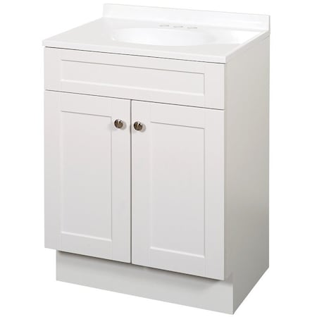 Zenna Home 2-Door Shaker Vanity with Top, Wood, White, Cultured Marble Sink, White Sink SBC24WW
