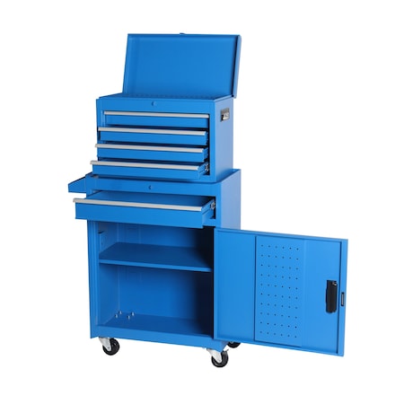 Homeroots Set of Two Blue Multi-Tier Steel Rolling Cabinet With Lid, 2PK 714585
