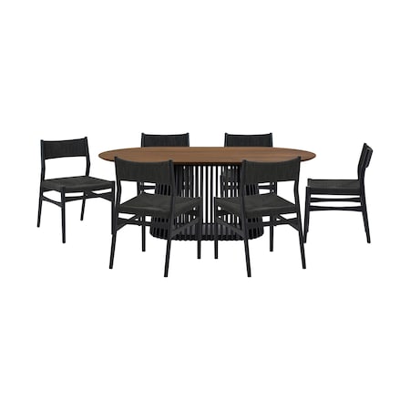 Homeroots Seven Piece Brown and Black Oval Dining Set with Six Chairs 571733