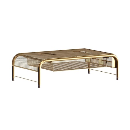 Martha Stewart Ryder Gold Mesh Metal Desktop Monitor Stand Riser with Organizer Drawer and Side Storage HH-OHD04-GLD-MS
