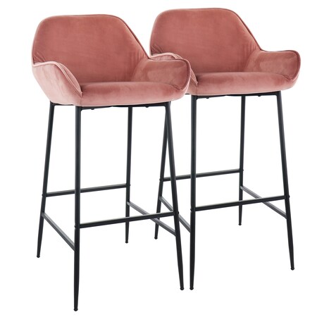 Elama 2 Piece Velvet Bar Stool in Blush Pink with Black Legs ELM-221-PINK