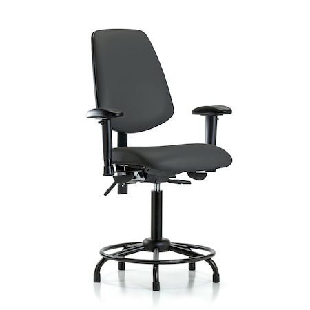 Blue Ridge Ergonomics Medium Bench Chair Adjustable Arms, 22" to 29" Height, Vinyl, Charcoal BR-VMBCH-MB-RT-T1-A1-RG-8605