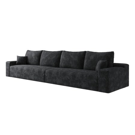 Homeroots 140" Black Corduroy Modular Compression Foam Sofa With Toss Pillows 712975